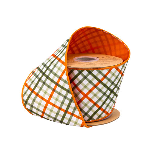 Orange Garden Plaid Ribbon 4"-10yd