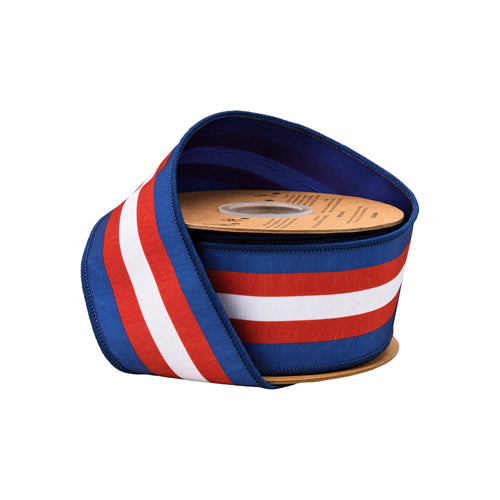 2 1/2" Red White and Blue Stripe Wired Dupioni
