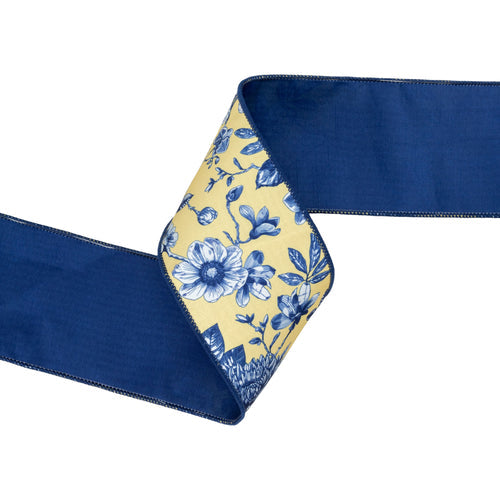 Blue and Yellow Toile Ribbon 4"-10yd