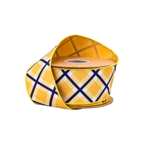 Blue & Yellow Bias Plaid Ribbon 2.5"-10yd