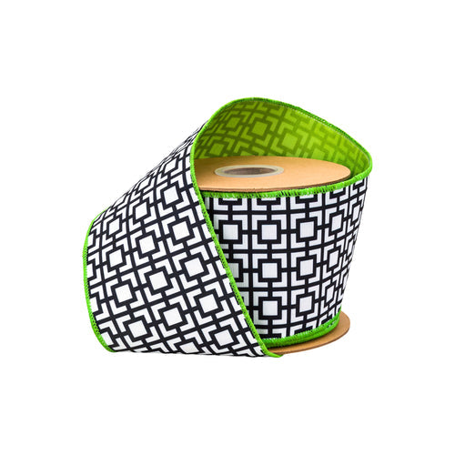 4" Black/White/Lime Breeze Block Wired Dupioni