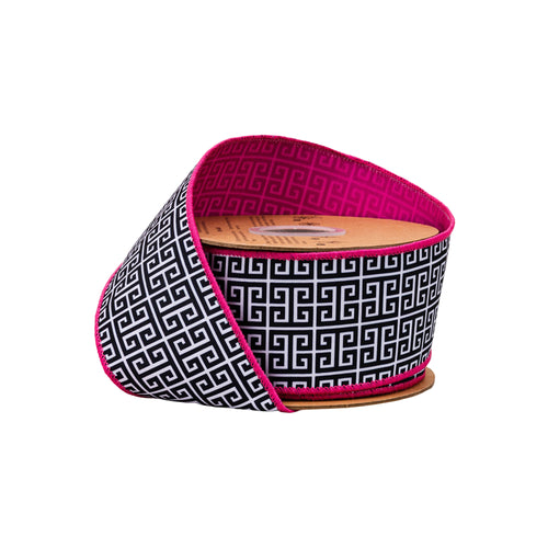 Black/Pink Greek Key Ribbon 2.25"-10yd