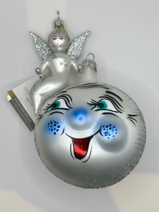 De Carlini Moon Face with Angel (Silver)