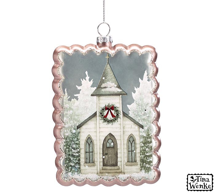 Glass Church Scene Ornament