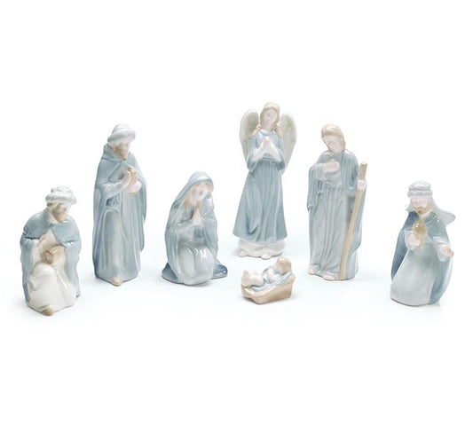 Blue Ceramic Nativity Set