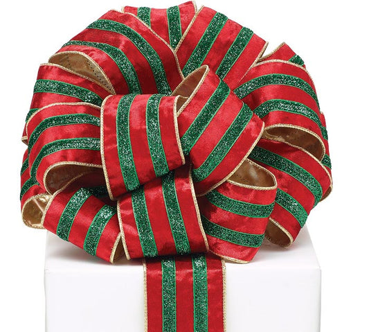 Glittered Red Velvet Stripe Ribbon
