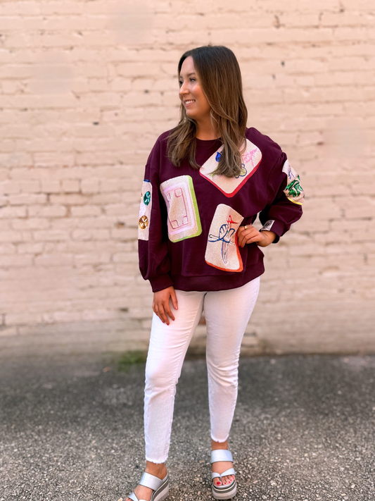 QOS Plum Mahjong Tile Sweatshirt