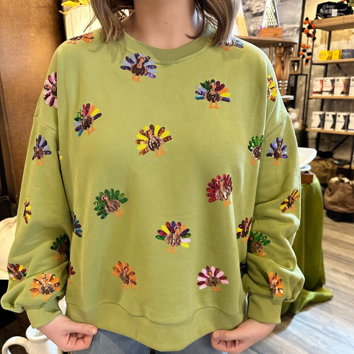 QOS Rainbow Turkey Sweatshirt- Green