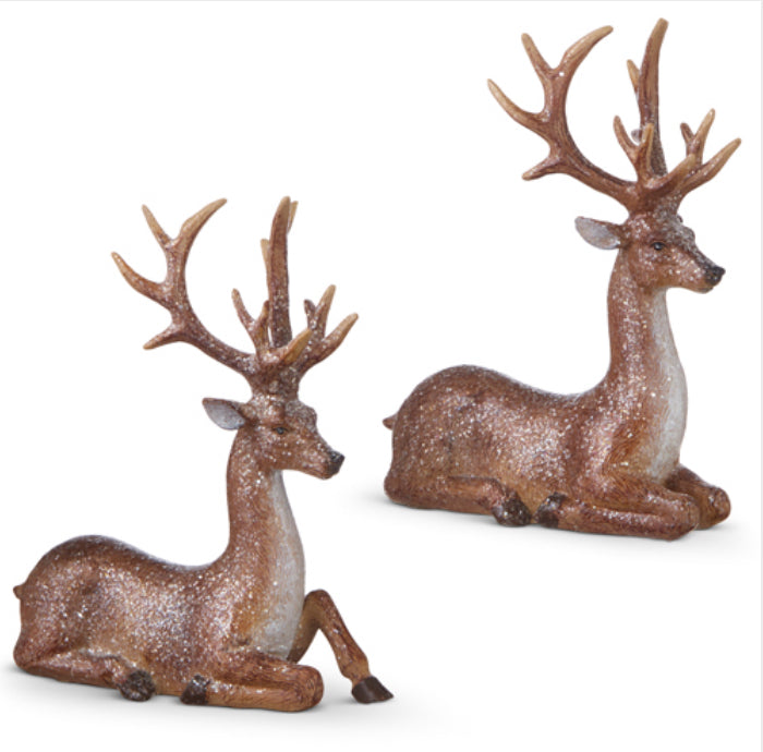 Glittered Resting Deer-set of 2