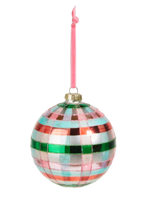 Pink And Green Plaid Ball Ornament