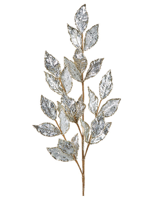 Glittered Silver Leaf Spray