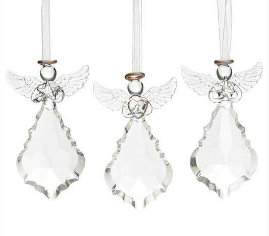 CLEAR GLASS ANGELS WITH HALO ORNAMENT