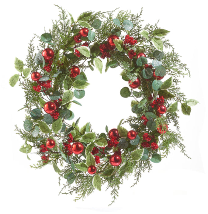 Mixed Greenery and Berry and Ball Wreath