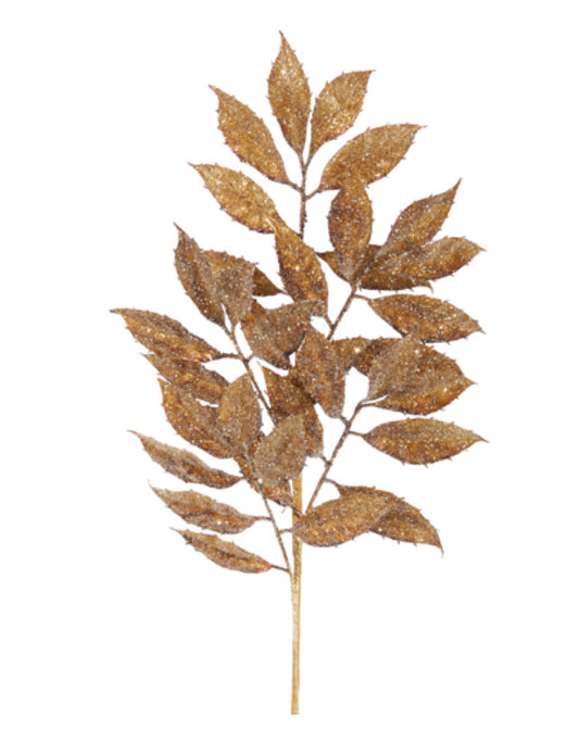 Gold Glitter Laurel Leaf Spray