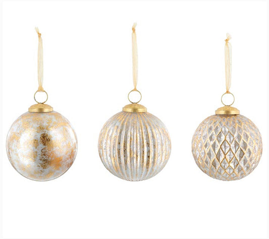 WHITE GLASS ORNAMENT GOLD ACCENTS