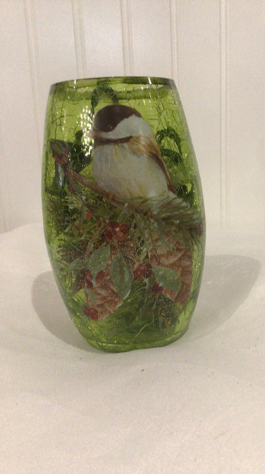 Pine Bough & Chickadee Pre-Lit Vase