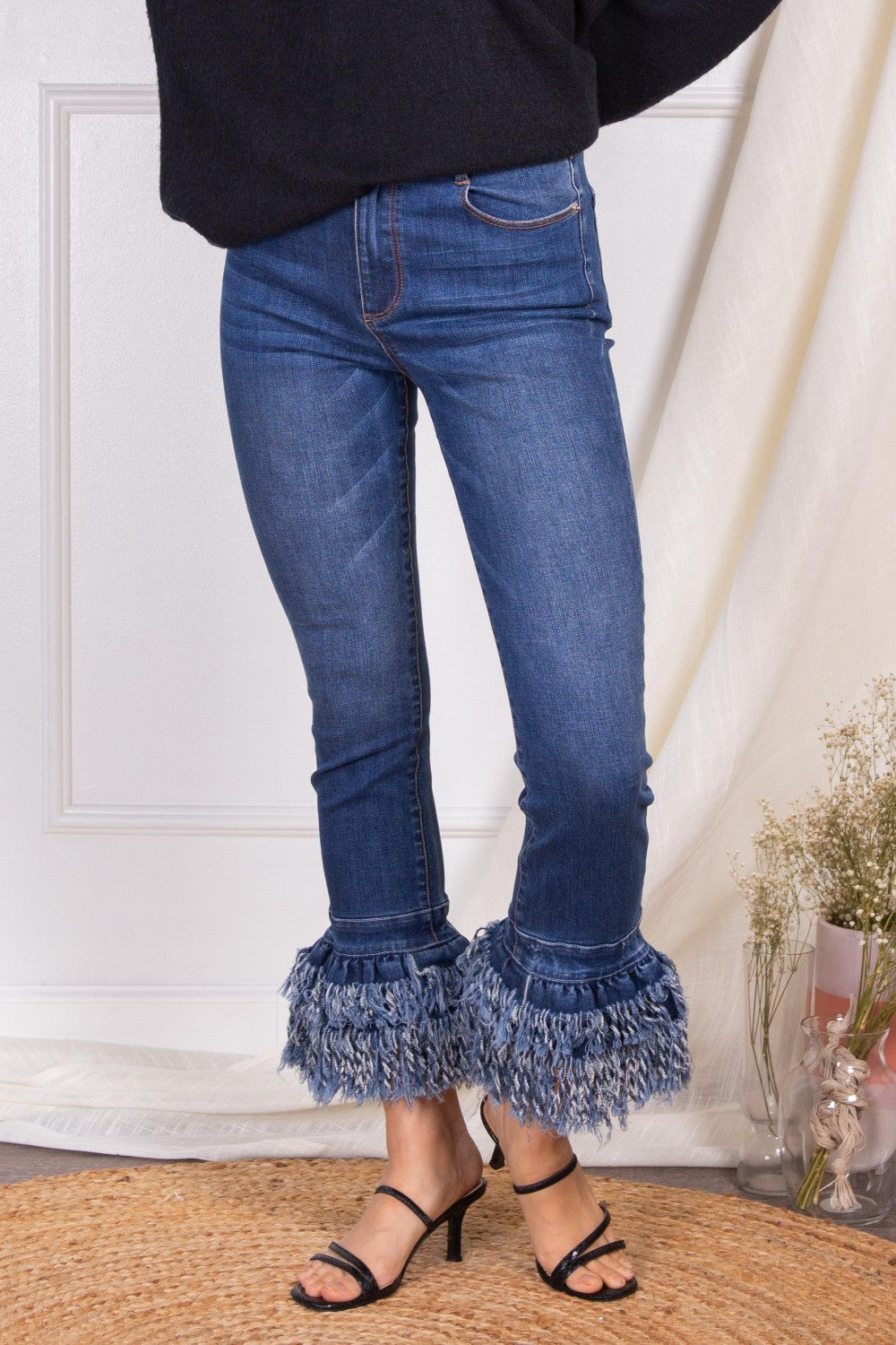 Daisy Frayed Hem Jeans- Denim