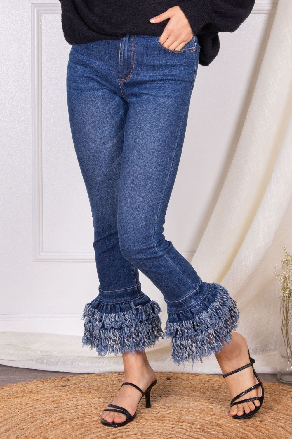 Daisy Frayed Hem Jeans- Denim