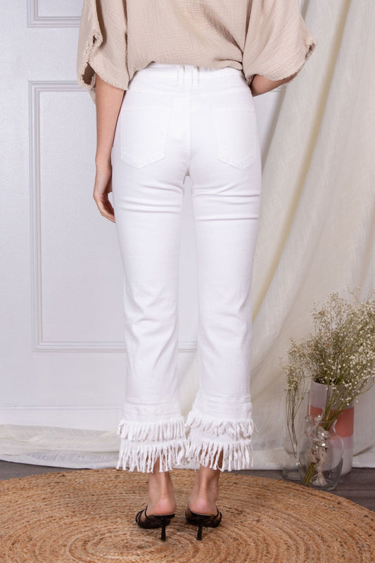 Daisy Frayed Hem Jeans- White