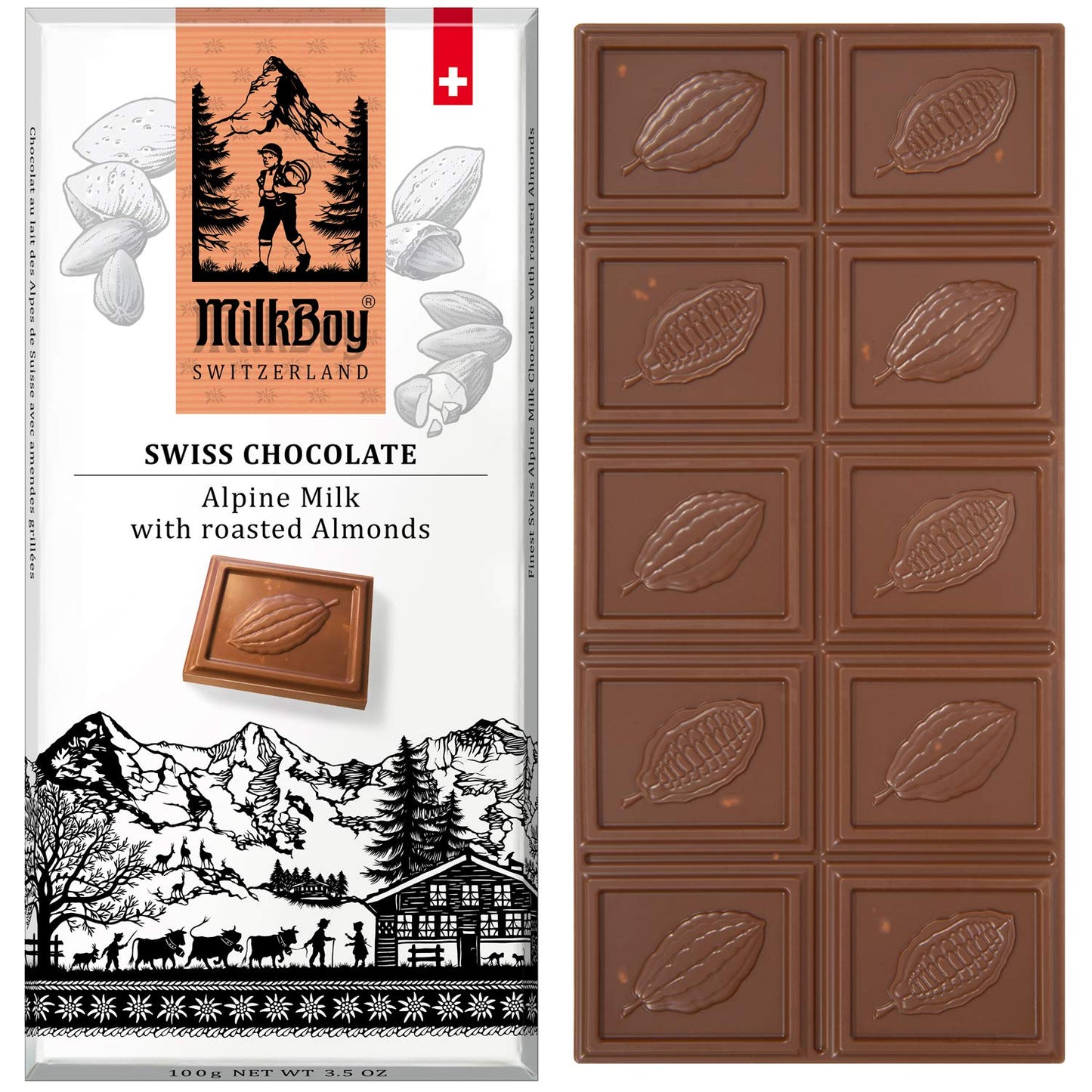 Milkboy Swiss Chocolate Bar- Alpine Milk Chocolate with Roasted Almonds