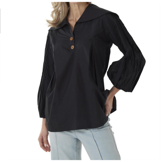 Cotton Pleated Sleeve Top