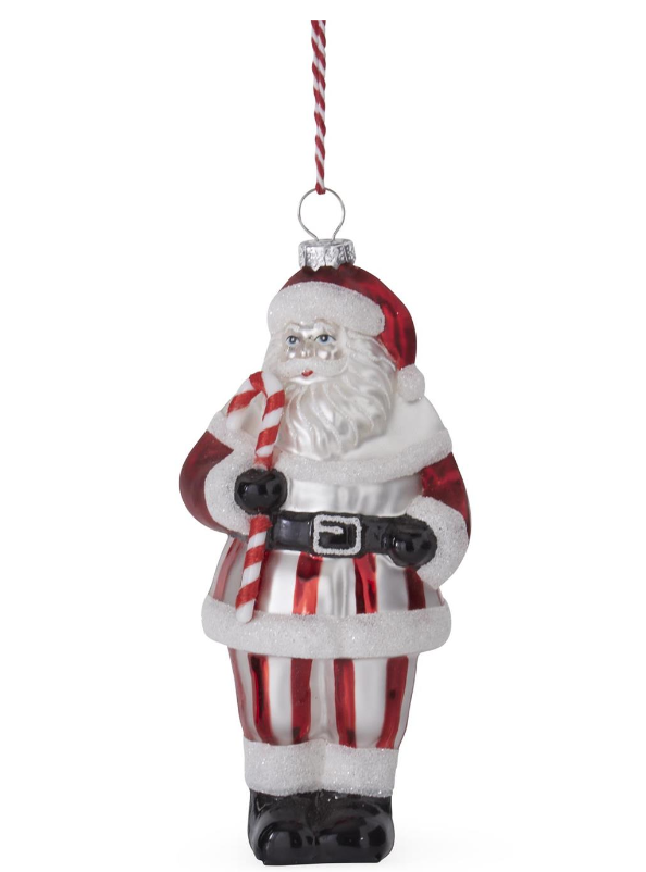 Blown Glass Peppermint Santa Ornament