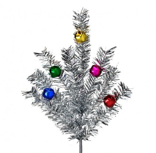 Silver Tinsel Jingle Bell Spray