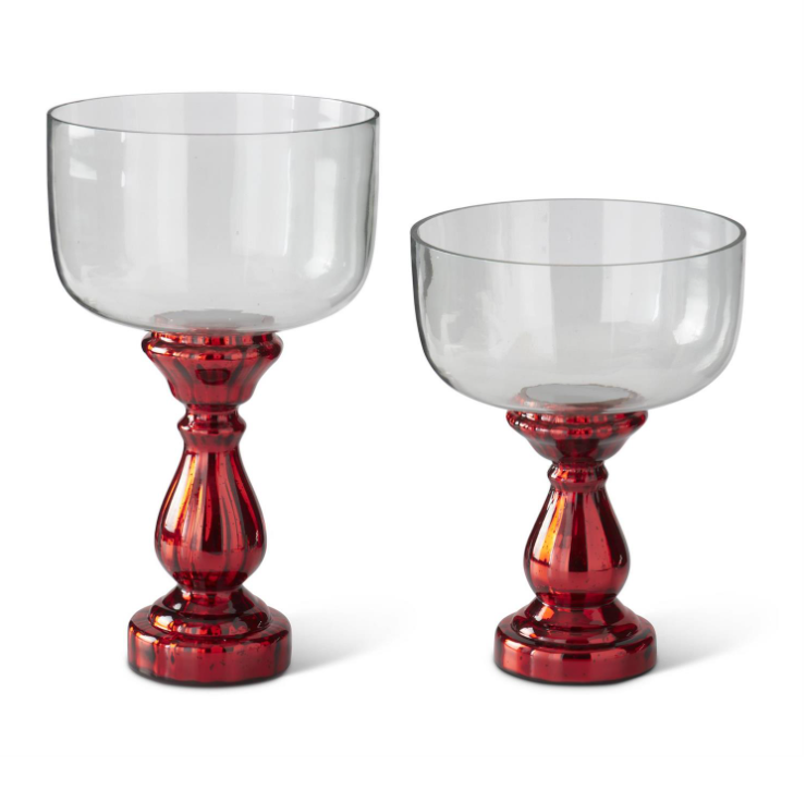 Red Mercury Glass Pedestal Bowls