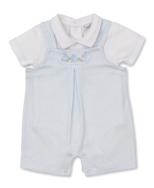 Kissy Kissy Blue Baby Bunny Patch Short Overall Set