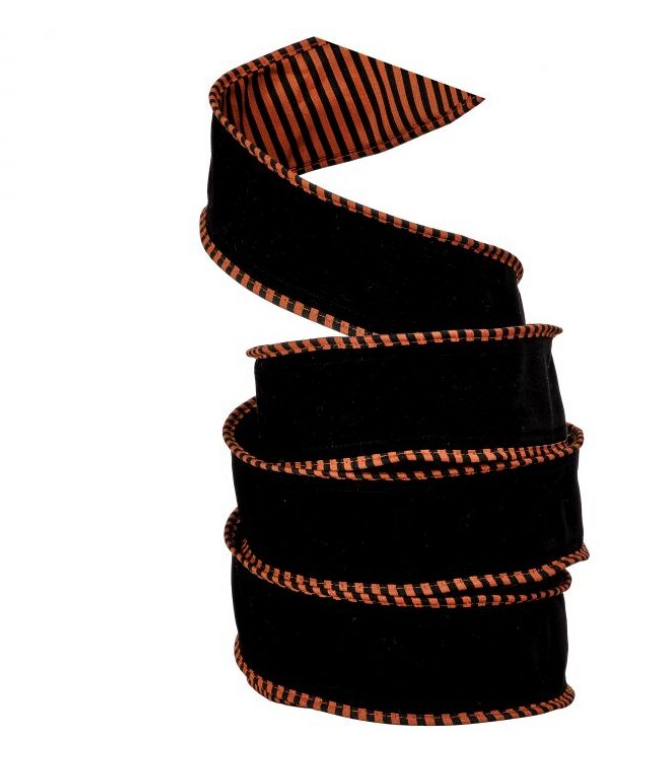 Black and Orange Stripe Dupioni Ribbon
