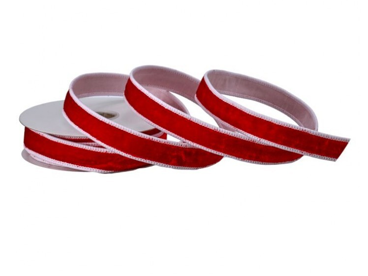 1" Red & White Sheldon Velvet Ribbon