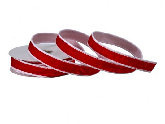 1" Red & White Sheldon Velvet Ribbon