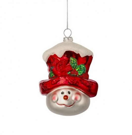 Snowman with Cardinal Hat Ornament
