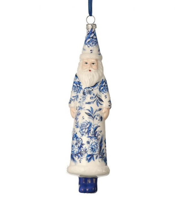 Blue Floral Santa Ornament