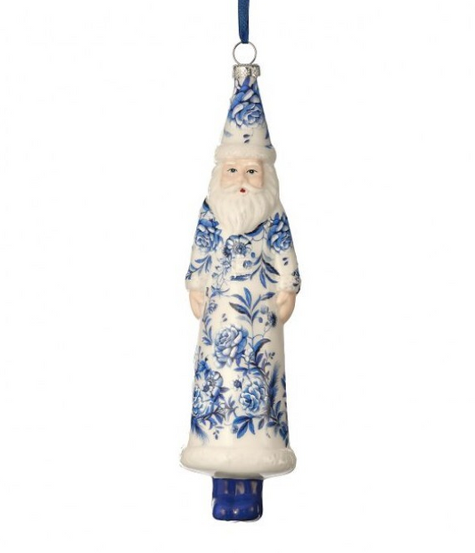 Blue Floral Santa Ornament