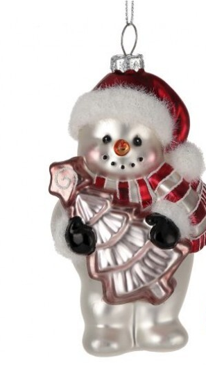 Glass Snowman with Gingerbread Tree Ornament