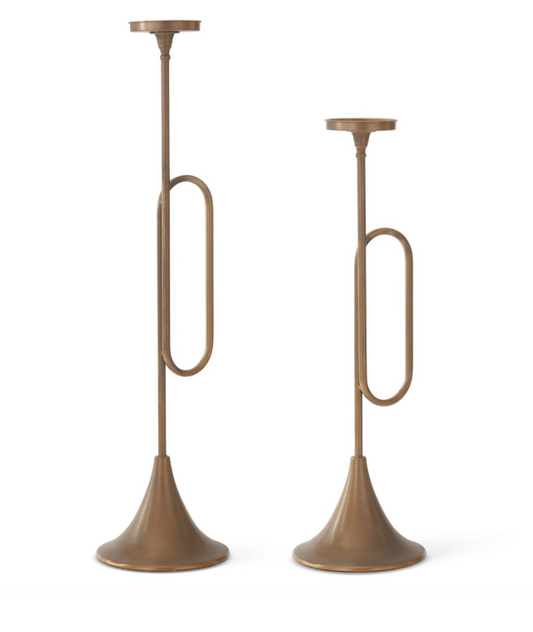 Gold Trumpet Pillar Holders Set of 2