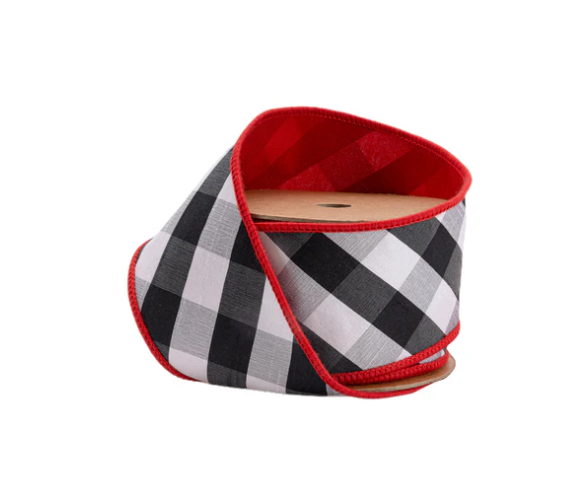 Black & White Check Dupioni w/ Red Backing