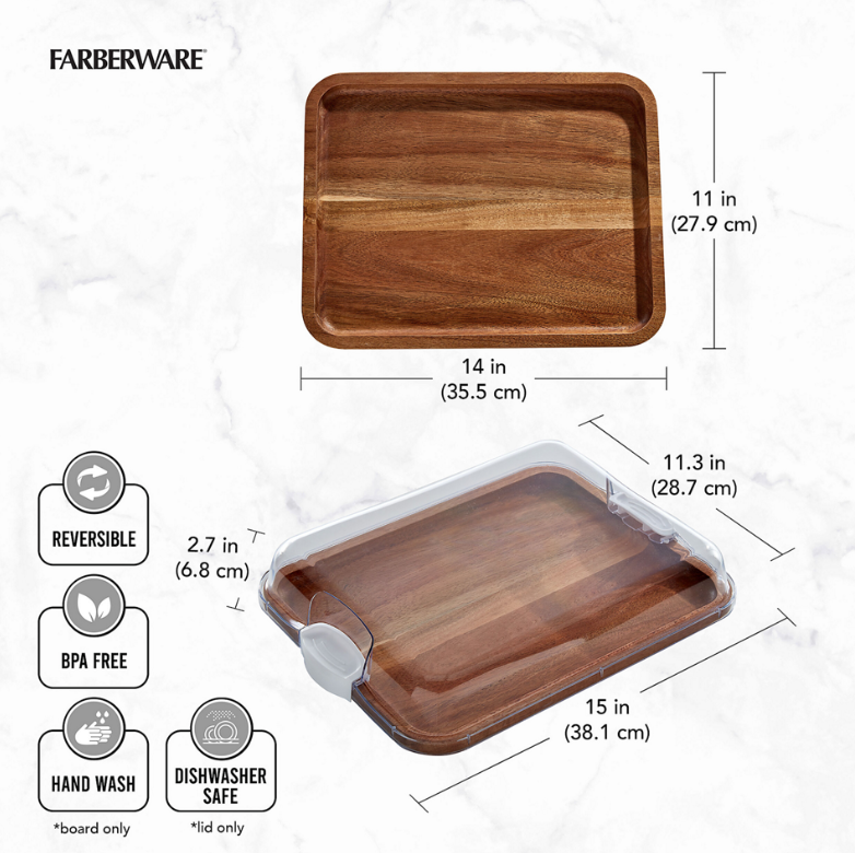 Farberware Build-A-Board Acacia Charcuterie Board with Lid