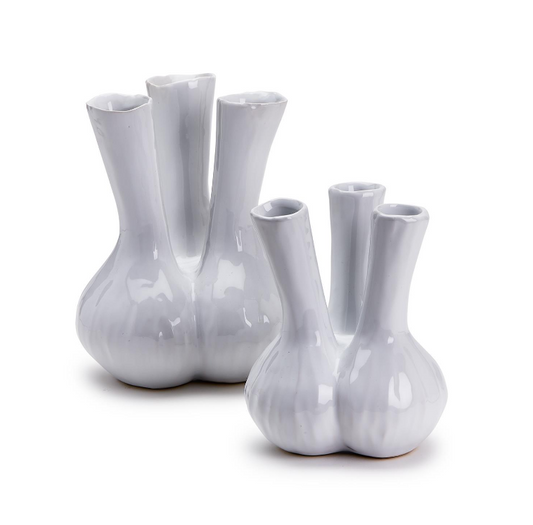 White 3 Stem Ceramic Vase