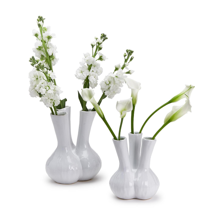 White 3 Stem Ceramic Vase