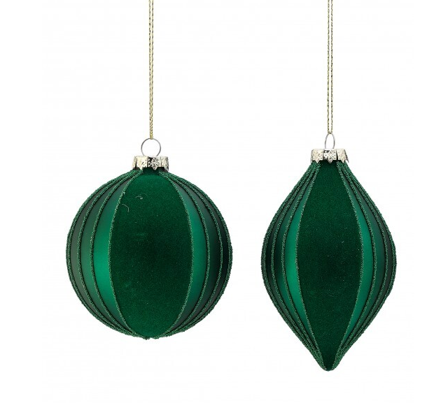 Green Flocked Glass Ornament