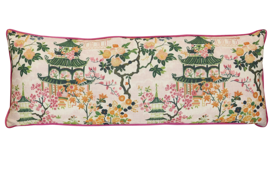Dann Foley Pink Pagoda Designer Lumbar Pillow
