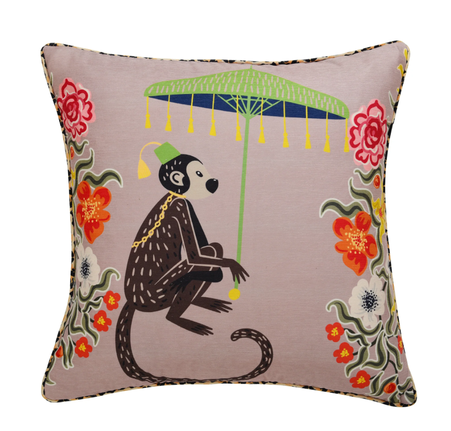 Pink Monkey Pillow with Leopard Trim