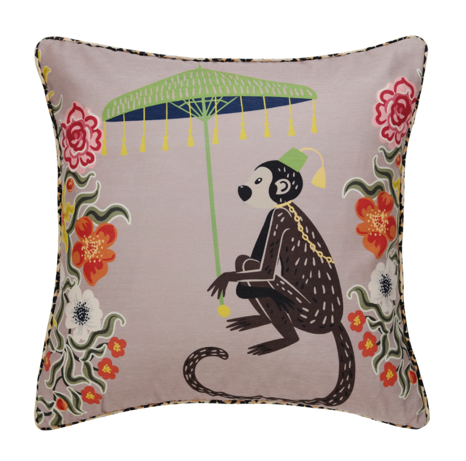 Pink Monkey Pillow with Leopard Trim