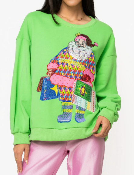 QOS Bright Green Shopping Santa
