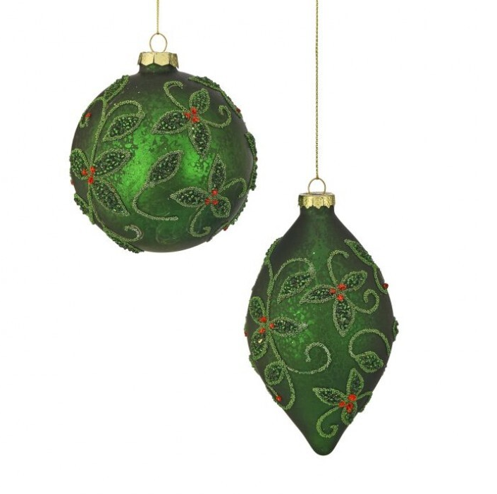 Green Beaded Mercury Glass Ornament
