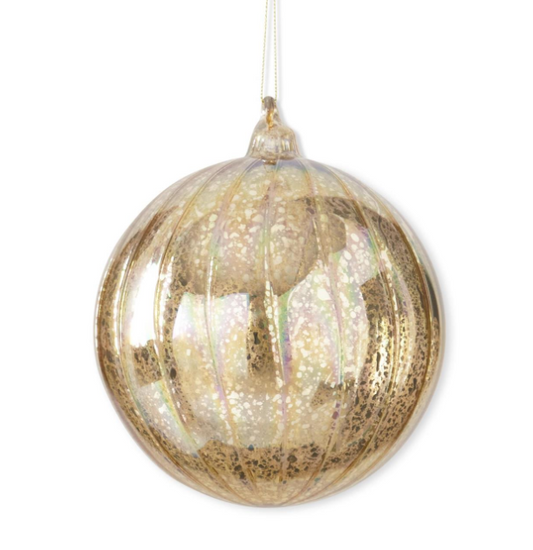 Gold Ribbed Mercury Glass Round Ornament