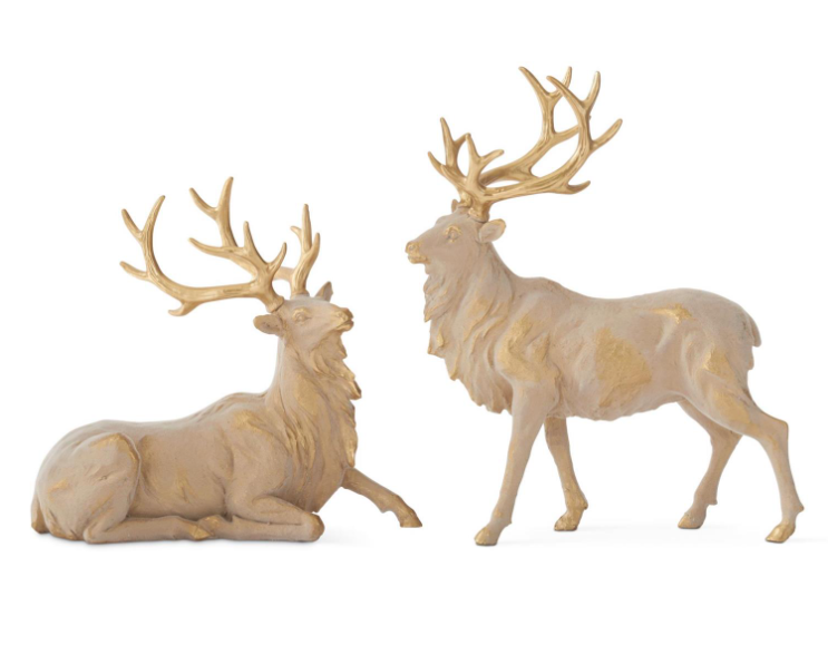 Tan & Gold Flocked Reindeer Set