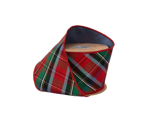 4" Blue Traditional Plaid Dupioni Ribbon